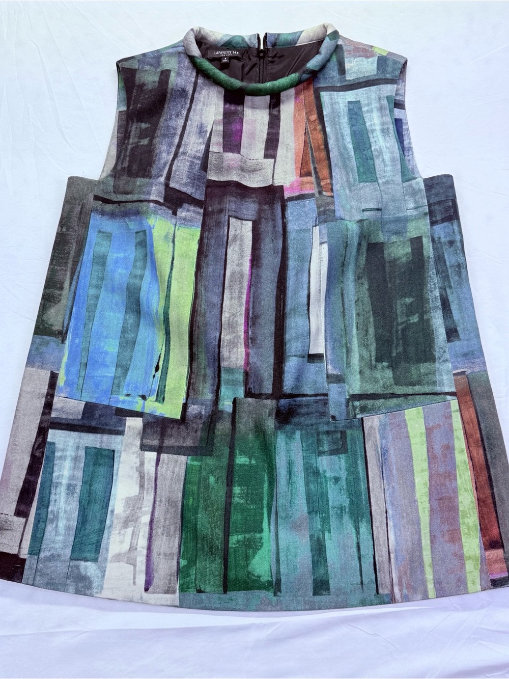 Lafayette 148 New York A-Line Geometric Print Silk Blend Sleeveless Blouse sz S
